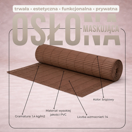 Osłona PVC maskująca 500x140 cm na balkon, taras, ogrodzenie zestaw profile, brązowe