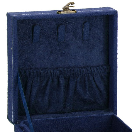 Szkatułka na biżuterię 12x12x12 cm granatowy kuferek z przegródkami welurowy
