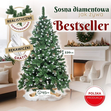 Choinka sztuczna z szyszkami Premium Royal Trees 220 cm sosna diamentowa ośnieżona