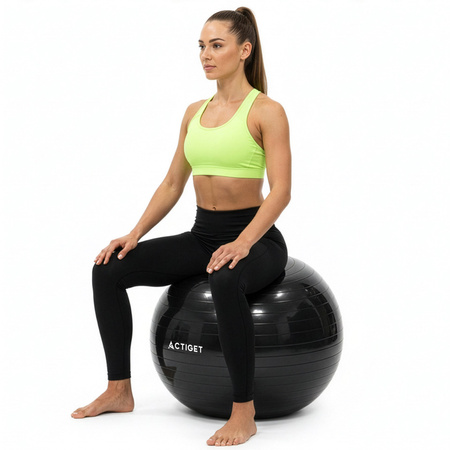 Piłka fitness 85 cm do ćwiczeń pilates i jogi z pompką, gimnastyczna, czarna