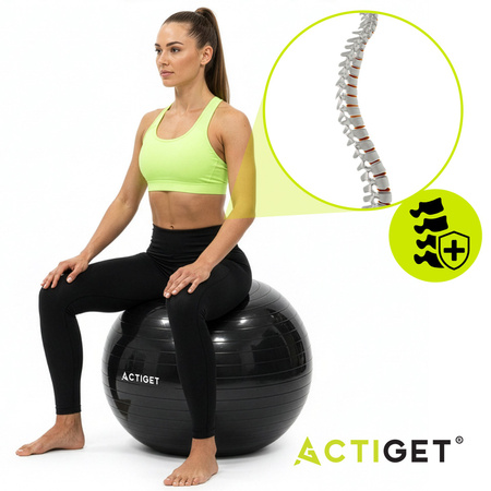 Piłka fitness 75 cm do ćwiczeń pilates i jogi z pompką, gimnastyczna, czarna