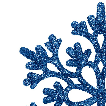 Zawieszki choinkowe 10 cm, niebieskie śnieżynki brokatowe, 12 sztuk