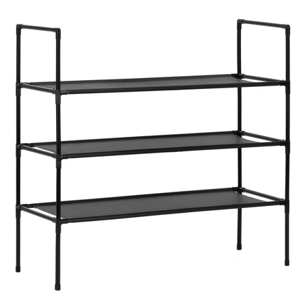 Stojak na buty 3 poziomy regał na obuwie szafka metalowa z półkami 70x72x28 cm czarna