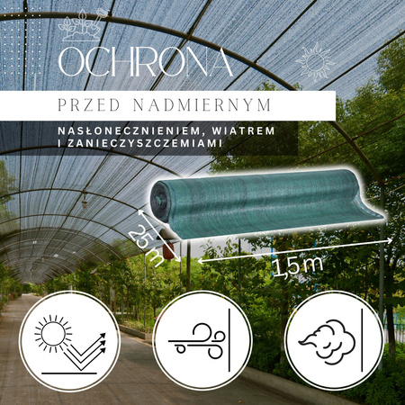 Siatka cieniująca 95% 1,5x25m zielona, 185g/m2, plus 100 szt. opasek zaciskowych