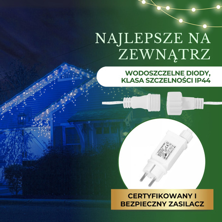 Kurtyna świetlna 500 led girlanda, lampki wewnętrzno-zewnętrzne sople niebieski