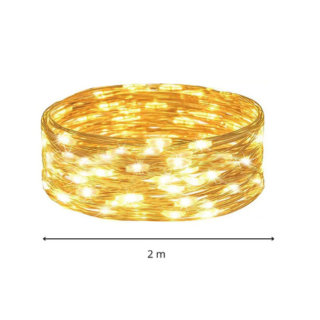Lampki choinkowe 20 LED druciki mikro na baterie biały ciepły