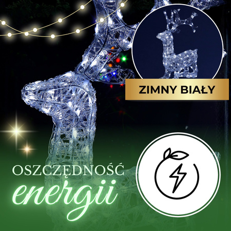 Renifer Led ozdoba świetlna 130 LED dekoracja biały zimny