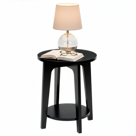 Stolik kawowy czarny 40 cm okrągły z półką, do salonu, sypialni loft nowoczesny