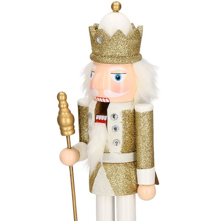 Dziadek do orzechów 38 cm z berłem, ozdoba świąteczna, figurka drewniany żołnierzyk brokatowo złoty