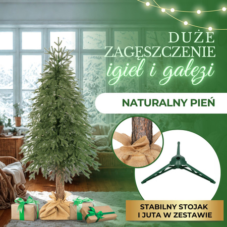 Sztuczna choinka na pniu 180 cm świerk PE drzewko świąteczne