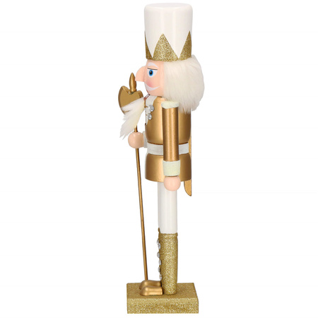 Dziadek do orzechów 38 cm z toporem, ozdoba świąteczna, figurka drewniany żołnierzyk złoty
