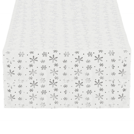 Bieżnik na stół 220x140 cm obrus świąteczny ze śnieżynkami biały