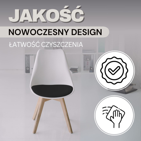 Krzesło Verde do jadalni, kuchni skandynawskie ekoskóra biało-czarne