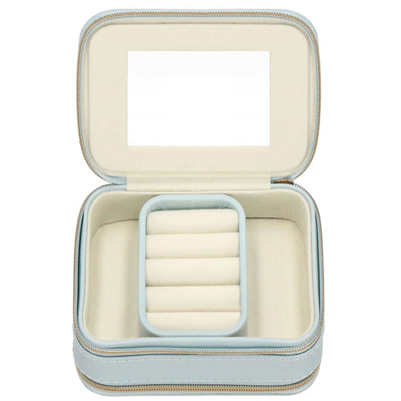 Szkatułka na biżuterię ekoskóra 11,5x8,5x5,5 cm błękitny kuferek z przegródkami