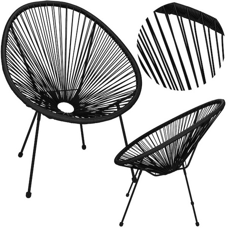Ratannowe fotele ogrodowe 2 szt. wys. 87 cm ażurowe krzesła owalne na zewnątrz czarne