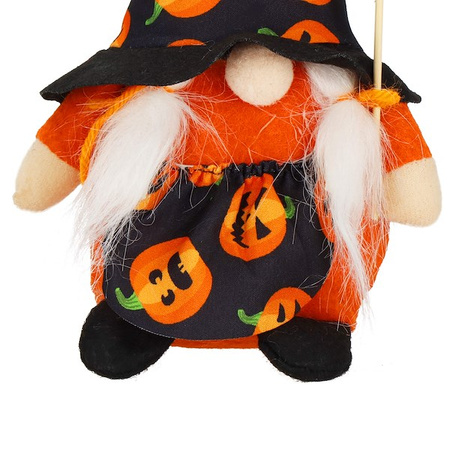 Krasnal 20 cm ozdoba na Halloween skrzat świąteczny pomarańczowo-czarny